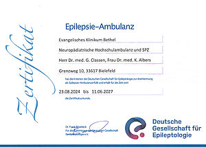 Zertifikat Epilepsie-Ambulanz der Deutschen Gesellschaft für Epileptologie e.V.