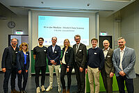 Gaben in Vorträgen wichtige Impulse über AI in der Medizin: (v.l. Dr. Rainer Borgstedt, Tanja Kirchner, Friedrich Schwarz, Dr. med. Jan Moritz Middeke, Jun.-Prof. Dr. med. Carolin Schneider, Thorsten Kaatze, Max Schüler, Prof. Dr. Florian Weißinger, Dr. Enver Aydilek